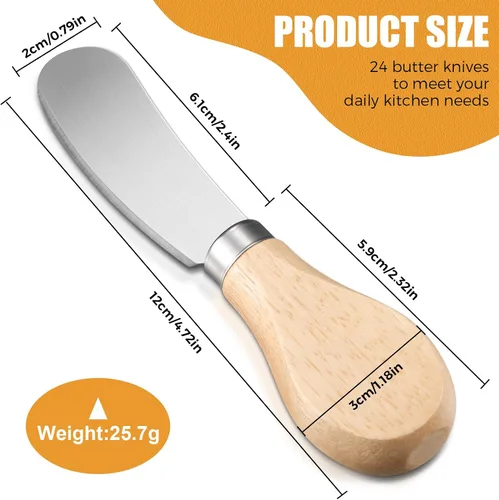 Miniatura 3 de 24 cuchillos esparcidores de queso pequeño de 4.7 pulgadas, esparcidor de mantequilla de acero inoxidable con mango de madera, mini cuchillos