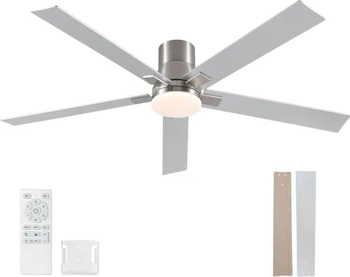 Miniatura 17 de Ventiladores de techo de 42 pulgadas con luces y control remoto, ventilador de techo de níquel cepillado, motor CC reversible de 6 velocidades, LED