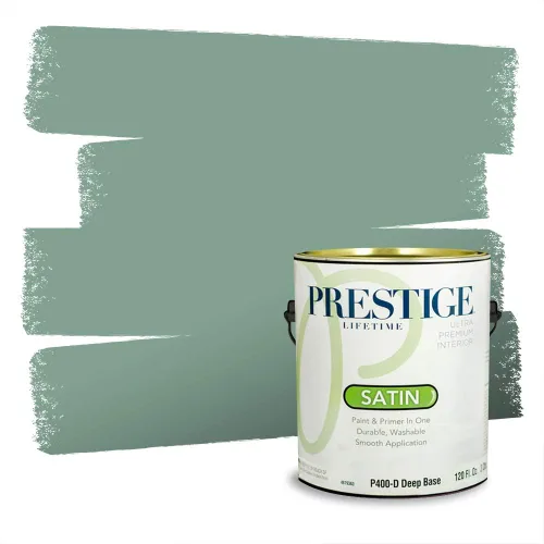 Miniatura 5 de Prestige Paints - Pintura exterior e imprimación en uno, 1 galón, plano, compatibilidad comparable con el color menta «Whipped Mint» de Behr