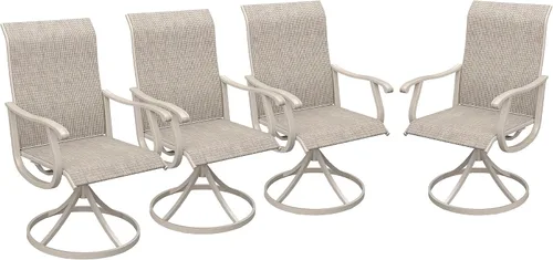 Miniatura 27 de VICLLAX Juego de 2 sillas de comedor giratorias para patio, sillas de exterior de tela de malla de textileno acolchada con reposabrazos para porche