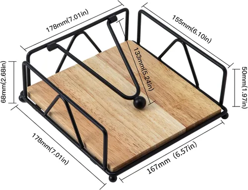 Miniatura 4 de Servilletero cuadrado – Dispensador de servilletas de mesa duradero con brazo pesado, almacenamiento de servilletas de metal con base de madera