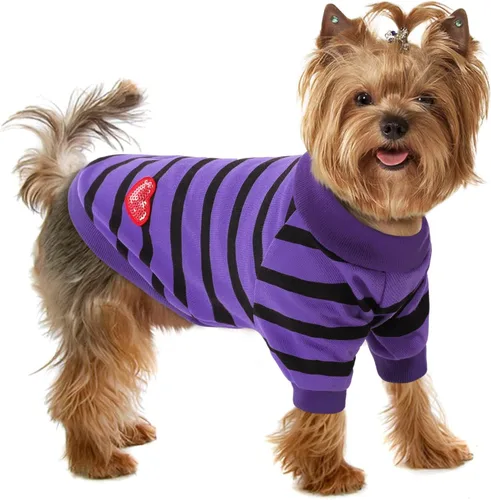 Miniatura 44 de Camiseta a rayas para perros y gatos, chaleco de algodón para primavera, verano, para mascotas, adecuada para mascotas pequeñas y medianas y Amarillo