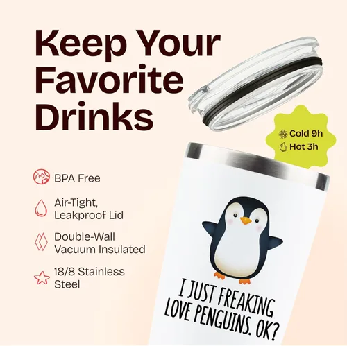 Miniatura 5 de KLUBI Regalos de pingüinos para mujeres, vaso de pingüino de 20 onzas, regalos de Navidad con pingüinos, ideas de regalo, figuras de pingüinos