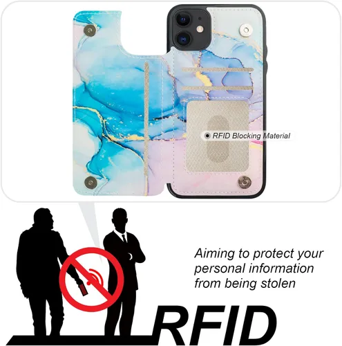 Miniatura 4 de HAOPINSH Funda tipo cartera para iPhone 11 con portarjetas, patrón de mármol rosa azul con tapa trasera plegable, funda de cuero PU con soporte
