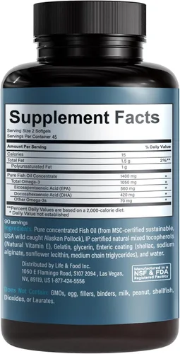 Miniatura 7 de Aceite de pescado Omega-3 Supreme 1400 mg. Certificado MSC +75% Omega-3s 1050 mg, 644/336, sin eructos de pescado y absorción mejorada Destilado