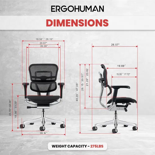 Miniatura 2 de Eurotech Seating Ergohuman Silla giratoria de malla con respaldo medio, color negro