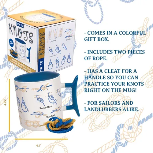 Miniatura 5 de The Unemployed Philosophers Guild Taza de Cómo Atar Nudos - Aprende a Hacer 8 Diferentes Nudos con tu Café, Viene en una Caja de Regalo, Cuerda