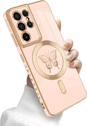 Miniatura 24 de Newseego Funda magnética para Samsung Galaxy S21 Plus 5G, bonita funda de lujo con borde chapado de mariposa para mujeres, niñas y hombres, TPU