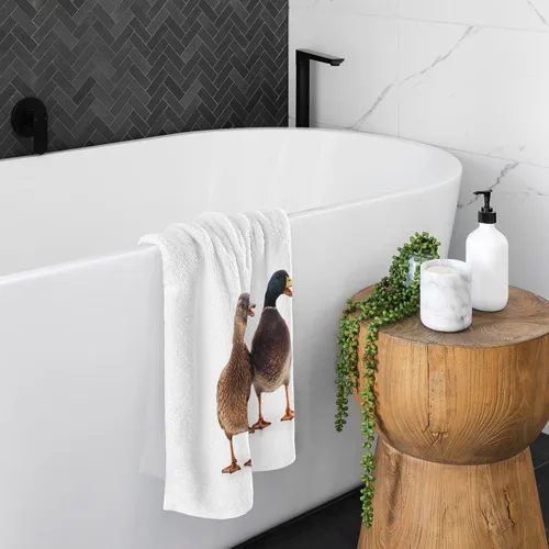 Miniatura 3 de Toallas de mano 100% algodón con patos salvajes blancos para decoración de baño, toallas de lavado suaves y absorbentes para cabello de cuerpo
