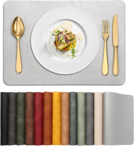 Miniatura 19 de UnivoColors Juego de 4 manteles individuales de cuero de vaca lavado con patrón PU, resistentes al calor, para mesa de cocina, impermeables, Marrón