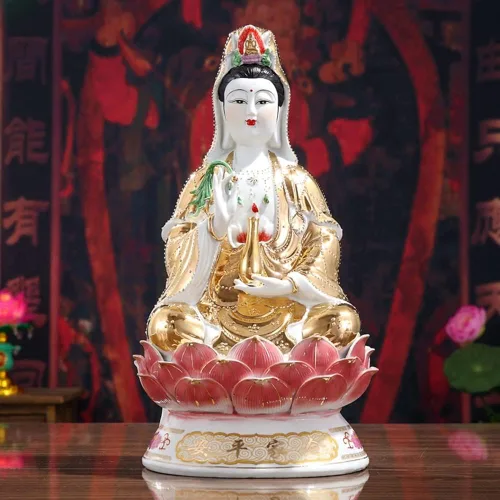 Estatua de Guan Yin Quan Yin Estatua budista Avalokiteshvara Kuanyin/Estatua de budismo en Lotus - Los mejores regalos chinos de Feng Shui (10