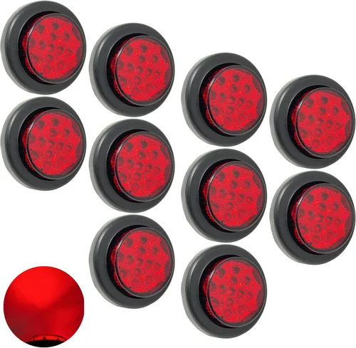 All Star Truck Parts 10 unidades de luz LED redonda de 2 pulgadas con espacio para marcador lateral [13 LED] [ojal de goma + enchufe extraíble de 2