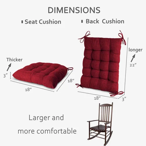 Miniatura 2 de ELFJOY Cojín extragrande para silla mecedora, de lino grueso, para respaldo y asiento, juego de 2 piezas con lazos