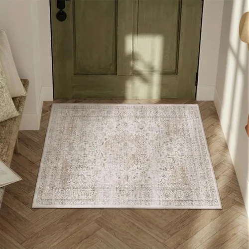 Miniatura 32 de Alfombra de área marrón lavable de 2 x 3 pies, alfombra vintage para entrada y cocina, antideslizante, suave, de pelo bajo desgastado, alfombra