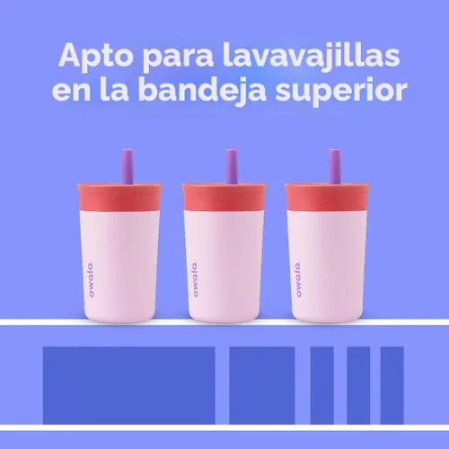 Miniatura 6 de Owala Vaso de acero inoxidable con aislamiento para niños con popote flexible resistente a derrames, fácil de limpiar y botella de agua de acero