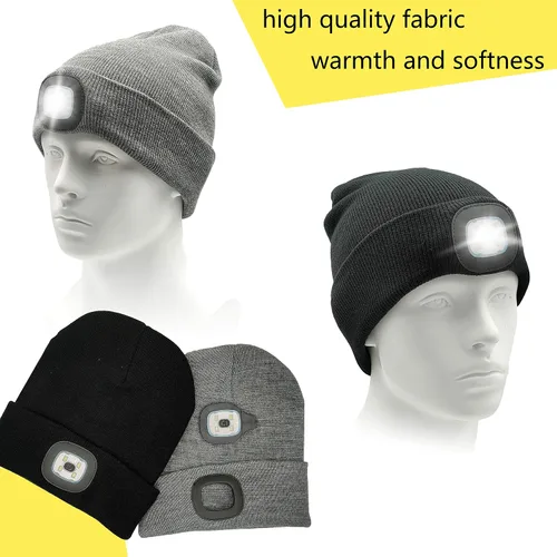 Miniatura 6 de CENSGO Gorro unisex con luz LED recargable por USB, regalos para papá, padre, hombres, marido, cálido gorro de punto