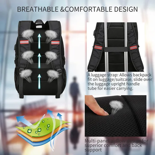 Miniatura 5 de Mochila para portátil de 17.3 pulgadas, mochila grande para computadora con puerto de carga USB, mochila resistente al agua y resistente