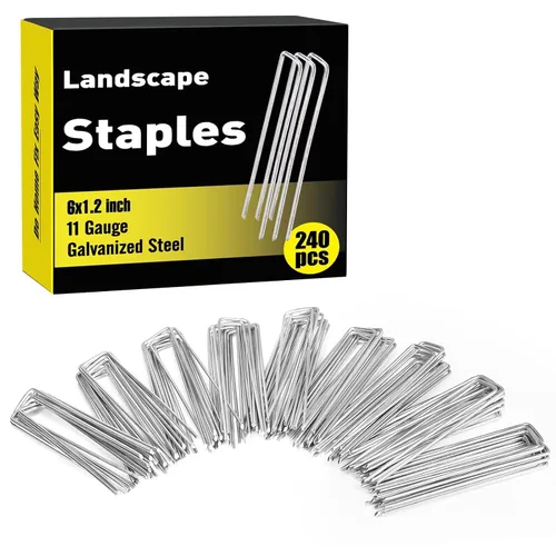 Miniatura 17 de HongWay Paquete de 60 Grapas de Paisaje de 4 Pulgadas, Grapas de Jardín de Calibre 12 Galvanizadas Estacas de Suelo Grapas de Césped y Patio SOD