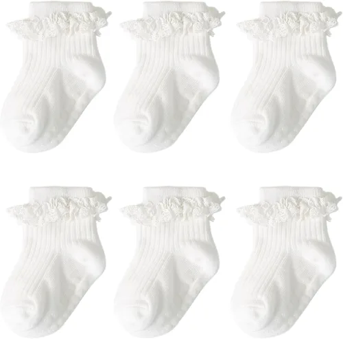 Miniatura 11 de DRESHOW BQUBO Calcetines Antideslizantes para Bebés Niñas Pequeñas - Lindos Calcetines de Tobillo con Volantes y Agarre para Bebés y Niños Pequeños