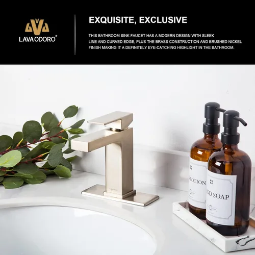 Miniatura 6 de Lava Odoro Grifo de Baño de Un Solo Agujero, Grifo de Lavabo de Níquel Cepillado de Baño con Mango Único, Grifo de Lavabo con Drenaje Desplegable