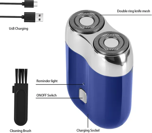 Miniatura 2 de Nueva mini afeitadora eléctrica para hombres, afeitadora de doble cabeza de bolsillo, afeitadora portátil para hombres, afeitadora eléctrica Azul