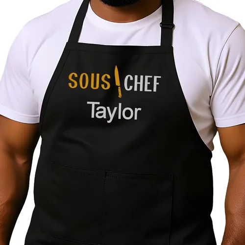 Miniatura 30 de Delantal de chef personalizado para hombres, diseño bordado personalizado, cocina profesional, barbacoa, parrilla, para papá, decorado en Estados