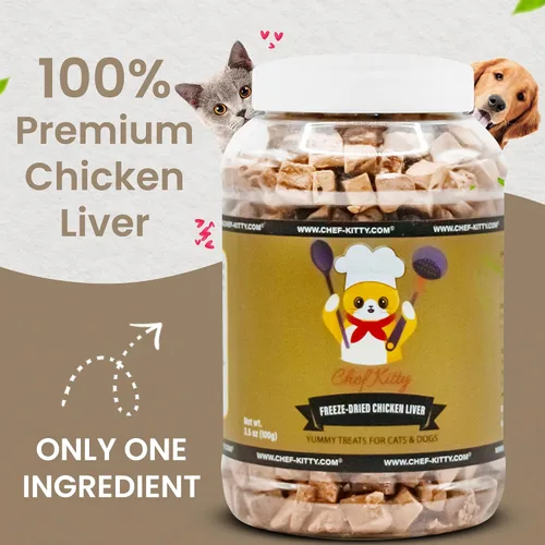 Miniatura 2 de Golosinas de hígado de pollo liofilizadas de grado humano de Chef Kitty para gatos y perros – 100% de grado humano, ingrediente único, alto