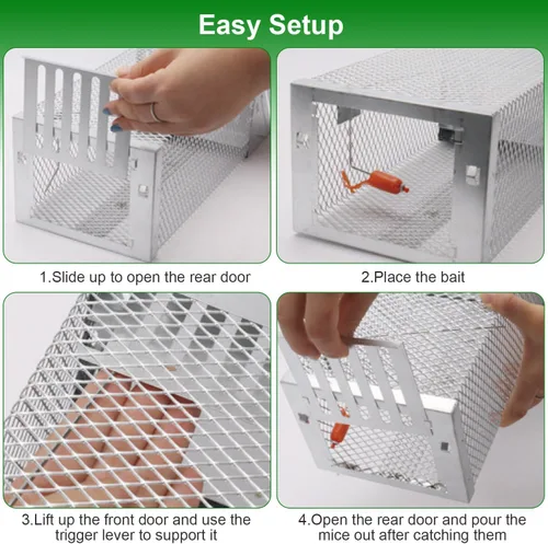Miniatura 6 de Trampa humana para ratas, jaula automática continua para ratones, jaula de trampa de animales vivos de una sola puerta para interiores y exteriores