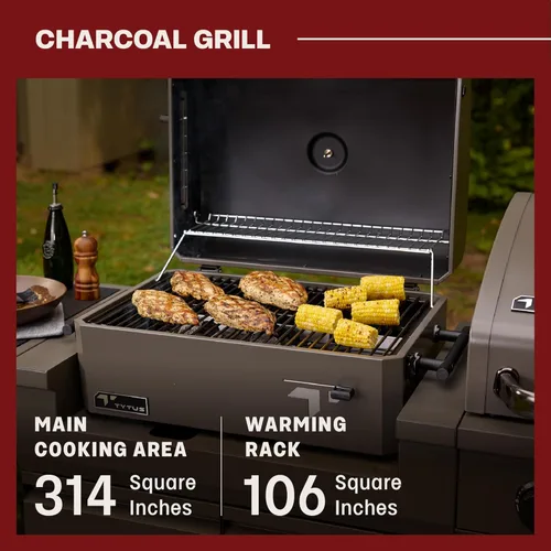 Miniatura 5 de Tytus Anaheim 4-Burner Gas Grill with Prep Cart and Charcoal Grill + Cover, Light, Griddle Insert - Modular Outdoor Kitchen, Quick Assembly, Outdoor