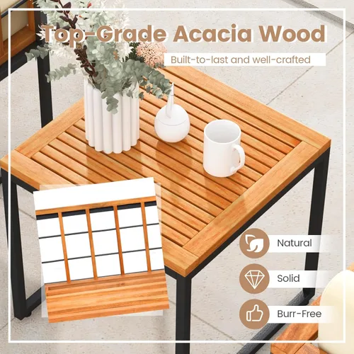 Miniatura 7 de Tangkula Juego de sillas de patio de 3 piezas, juego de sofá de madera de acacia para exteriores con soporte de metal, asiento suave y cojines