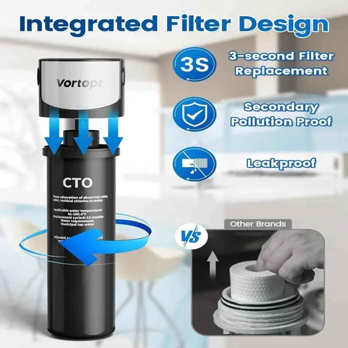 Miniatura 5 de Vortopt Filtración debajo del fregadero y encimera de 28000 galones, filtro de agua para fregadero de cocina, sistema de filtro para debajo