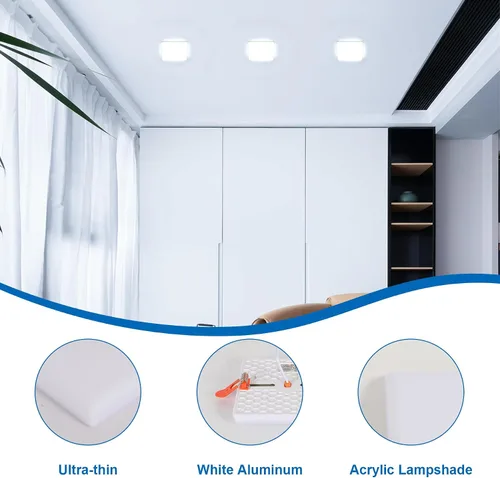 Miniatura 4 de DELIPOP Paquete de 6 luces LED empotrables cuadradas de 4.72 pulgadas, 6500 K ultra delgada sin marco, luz de techo de panel delgado de 20 W