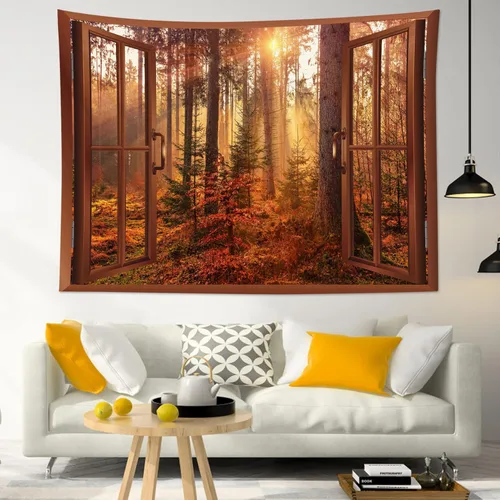 Miniatura 25 de HVEST Tapiz de noche de Halloween, tapiz para colgar en la pared, bosque embrujado con tumba y calabazas, manta de pared para dormitorio, sala