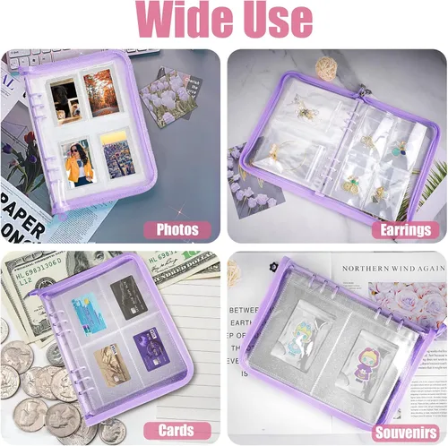 Miniatura 5 de Organizador de joyas de viaje transparente, juego de libros de almacenamiento de joyas con bolsillo, organizador de aretes de collar de viaje