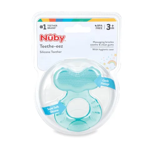 Miniatura 6 de Nuby Mordedor de silicona Teethe-EEZ con cerdas, incluye estuche higiénico, Aqua (Paquete de 1)