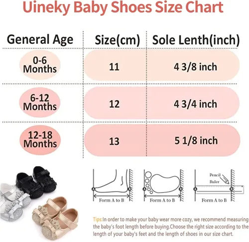 Miniatura 6 de Uineky Zapatos de vestir para bebés y niñas recién nacidas, zapatos planos estilo Mary Jane, antideslizantes, ligeros, suela suave, zapatos de boda