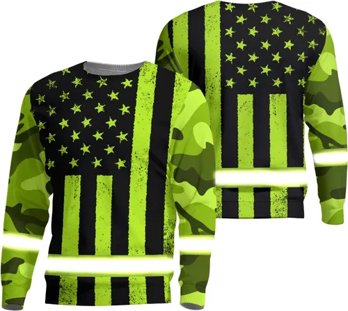 Miniatura 8 de Camiseta de alta visibilidad con bandera de EE. UU., con nombre personalizado, ropa de trabajo de seguridad reflectante, caminantes Calavera