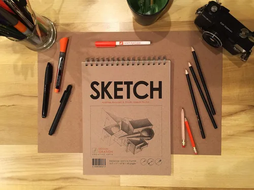 Miniatura 4 de Cuaderno de bocetos. Bloc encuadernado con alambre para lápiz, tinta, marcador, carbón y pinturas de acuarela, (8.5 x 11 pulgadas), 50 páginas (1)