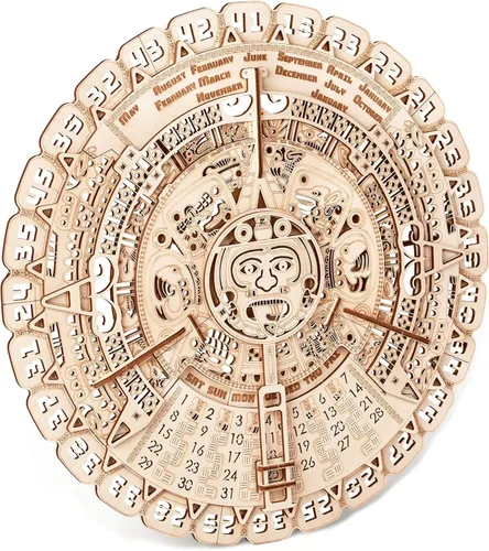 Miniatura 7 de Wood Trick - Kit de modelo mecánico de madera de calendario maya de pared - 41 cm - Rompecabezas de madera 3D para adultos, constructor