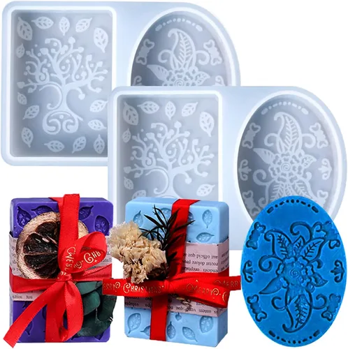 Miniatura 13 de Moldes de jabón de Navidad, 2 moldes de silicona de Navidad para velas, jabones, mini pasteles, árbol de Navidad, copo de nieve, Papá Noel