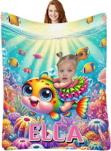 Miniatura 14 de Manta de Sirena Personalizada para Niñas Bebés - Manta de Forro Polar para Recién Nacidos y Niños Pequeños - Foto y Nombre, Regalos de Navidad
