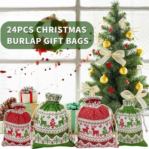 Miniatura 2 de Jexila 24 bolsas de regalo de arpillera de Navidad de 4 x 6 pulgadas, reutilizables, pequeñas bolsas de dulces con cordón de Navidad para niños