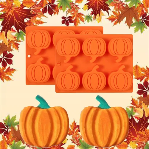 Miniatura 7 de Paquete de 2 moldes de silicona para pastel de calabaza, moldes de silicona para pastel de calabaza, moldes de chocolate de Acción de Gracias, 12