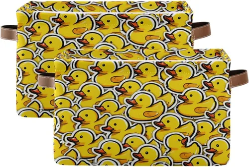 Miniatura 40 de Dussdil Cesta de almacenamiento de pato amarillo, caja organizadora, grande, plegable, con asas de poliuretano, para el hogar, estantes, armario