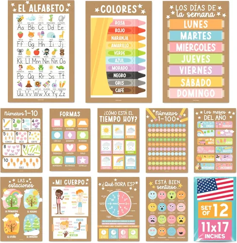 Miniatura 17 de Hadley Designs Carteles de español para el aula – 12 carteles educativos bilingües para decoraciones de aula de español imprescindibles, calendario