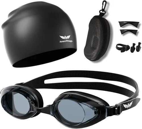 Gafas de natación para mujeres y hombres, kit de adultos, antivaho UV, sin fugas, gafas de natación mejoradas HD para hombres y mujeres negro-humo +