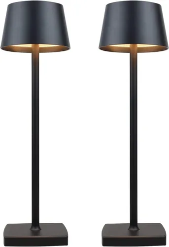 Paquete de 2 lámparas de mesa LED inalámbricas recargables, lámpara de escritorio alimentada por batería de 5200 mAh, luz de metal portátil USB,