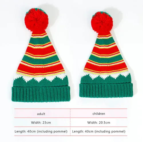 Miniatura 3 de Sombrero de Papá Noel a rayas cálidas de punto para adultos y niños, gorro con pompones, gorro unisex para mamá, suministros de fiesta de vacaciones