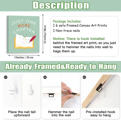 Miniatura 6 de CHDITB Decoración de aula de libros de lectura, citas inspiradoras, impresión artística de pared para niños, 12 x 16 pulgadas, libros motivacionales