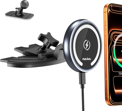 MAGJIEYX Cargador magnético de montaje en coche con ranura para CD para iPhone 17, 16, 15-12, 3 veces estable en carreteras con baches, soporte de